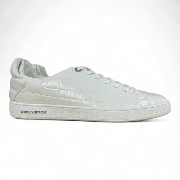 NEW LOUIS VUITTON Mens Crocodile Embossed Frontrow LV Sneakers White UK11 US 12 - Picture 1 of 12